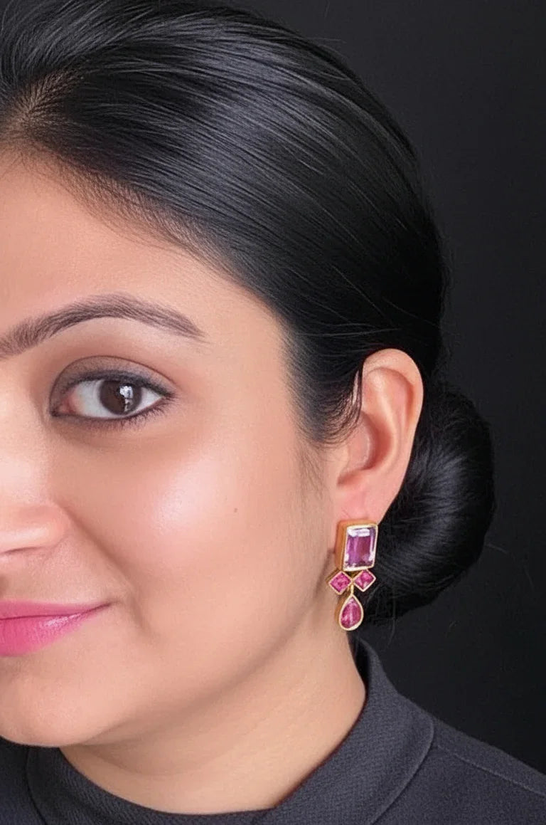 Elegant 925 sterling silver earrings with pink gemstones, perfect for office or parties