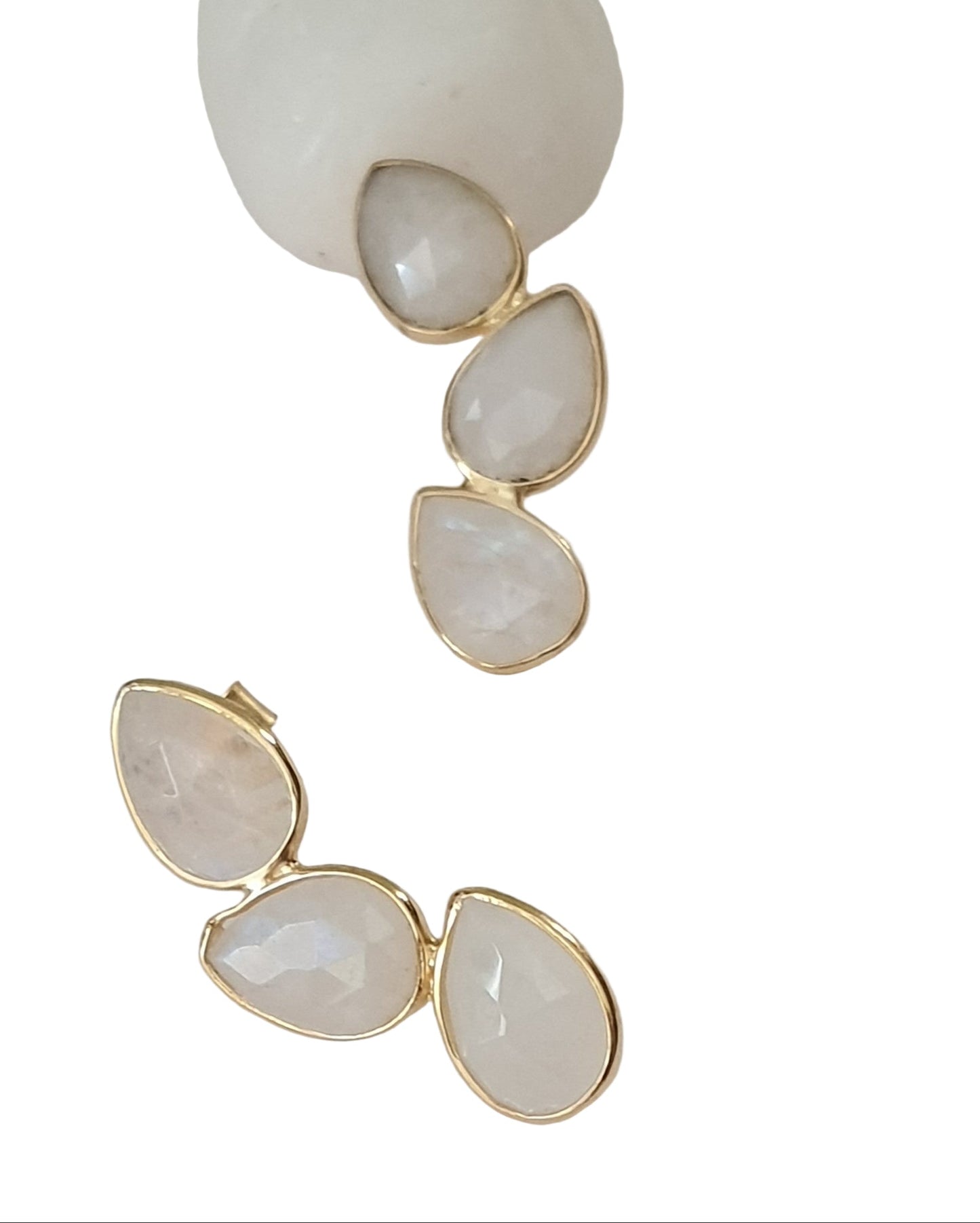 Moonstone gemstone earrings in 92.5 sterling silver with yellow-gold plating, featuring an elegant sun-kissed design.