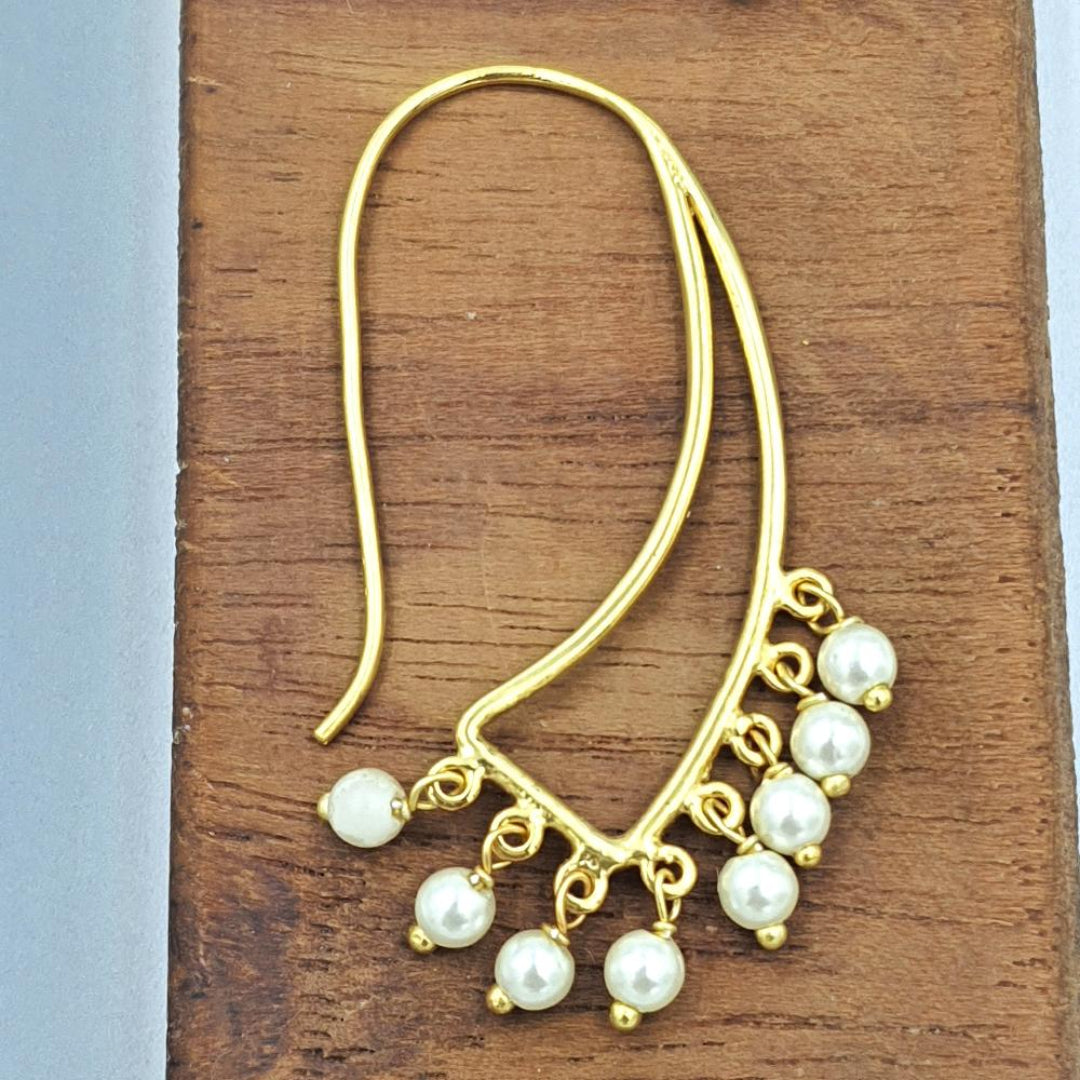 Close-up of swan-shaped gold-plated earrings with pearl drops, highlighting the fine detailing and smooth finish.