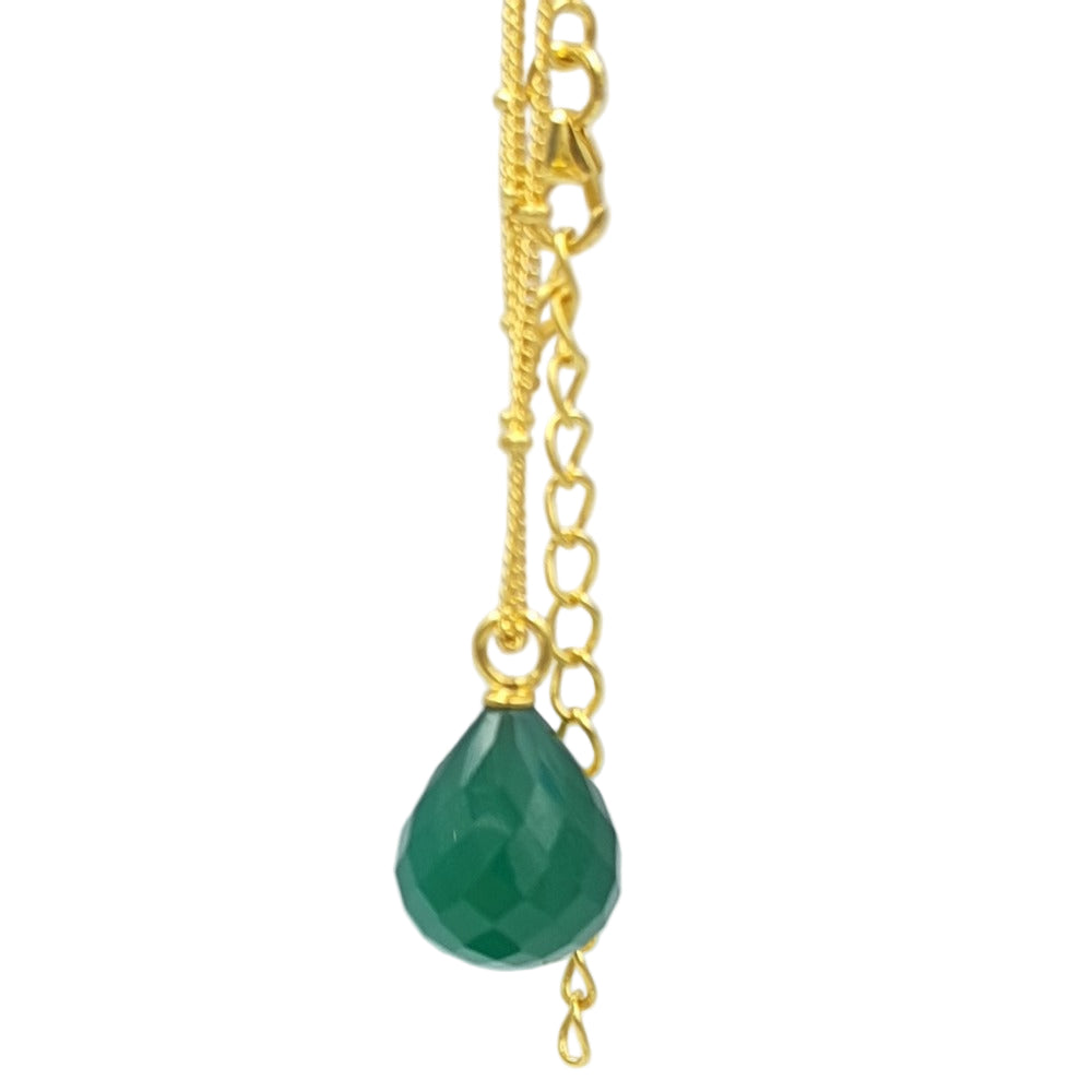 Gold-plated 92.5 sterling silver chain with textured green onyx stones, showcasing its vibrant, eye-catching style.