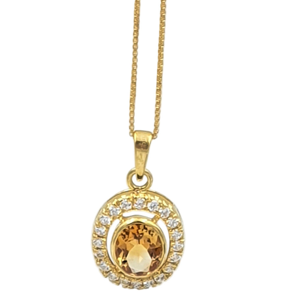 Citrine and cubic zirconia pendant necklace in gold-plated 92.5 sterling silver, featuring a sun-inspired elegant design.
