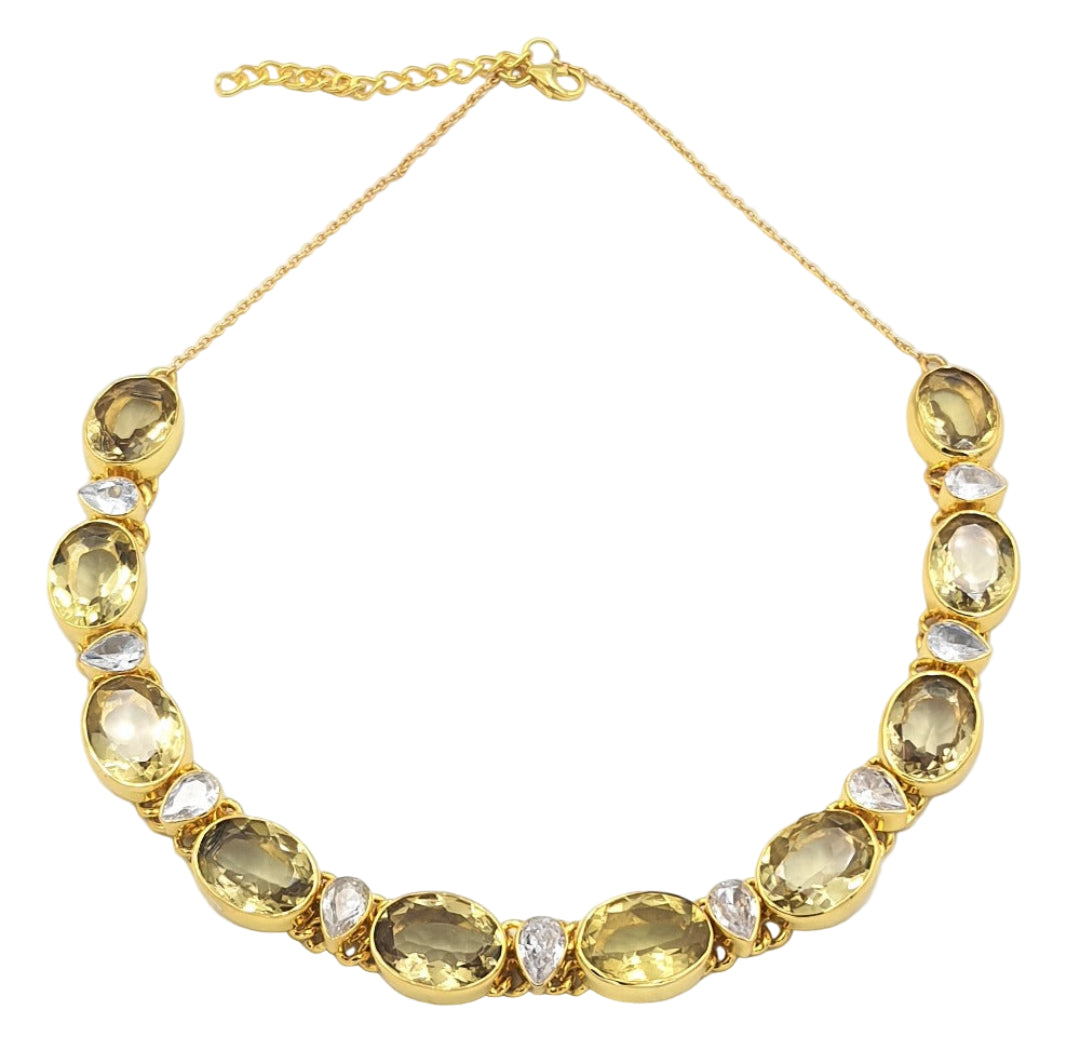 Lemon topaz and cubic zirconia necklace in gold-plated 92.5 sterling silver, featuring a radiant, regal design.