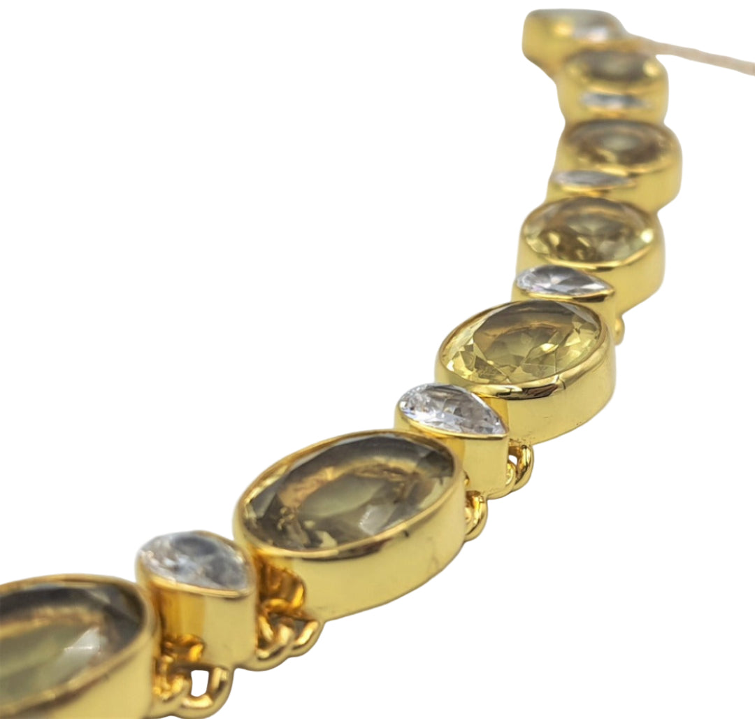 Close-up of lemon topaz and cubic zirconia necklace in gold-plated 92.5 sterling silver, showing the detailed craftsmanship and stone brilliance.