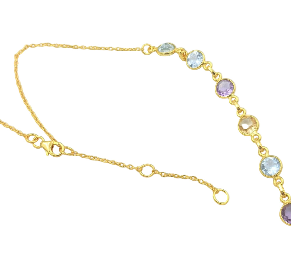 Clasp view of gold-plated 92.5 sterling silver necklace with adjustable chain, showing the extender and finishing details.