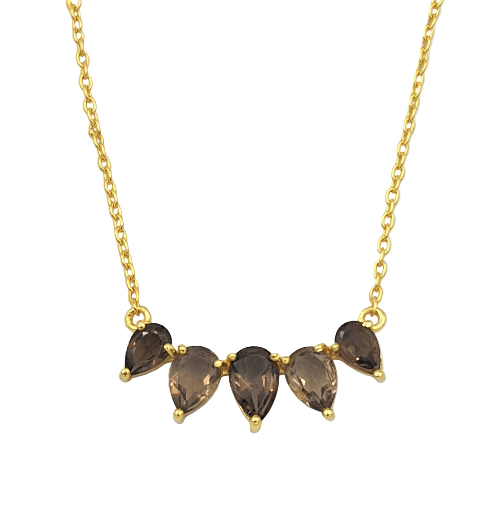 Smoky quartz necklace in 92.5 sterling silver, featuring a serene early-winter-morning inspired design.