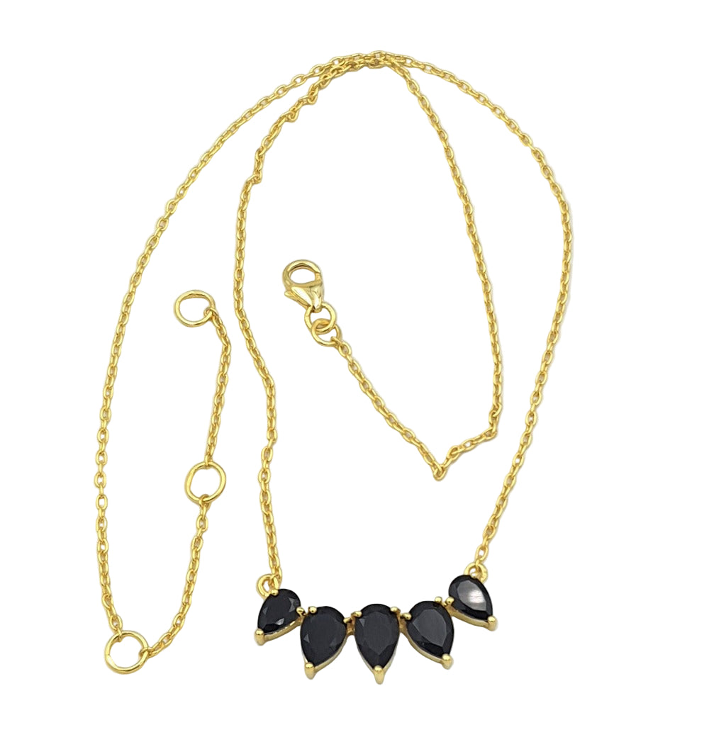 Black onyx gemstone necklace in gold-plated 92.5 sterling silver, featuring a celestial night-sky inspired design.