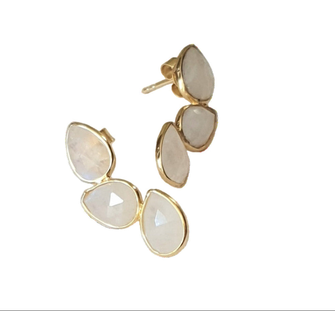 Moonstone gemstone earrings in 92.5 sterling silver with yellow-gold plating, featuring an elegant sun-kissed design.